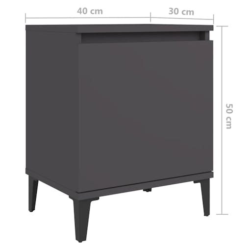 NNEVL Bed Cabinets with Metal Legs 2 pcs Grey 40x30x50 cm