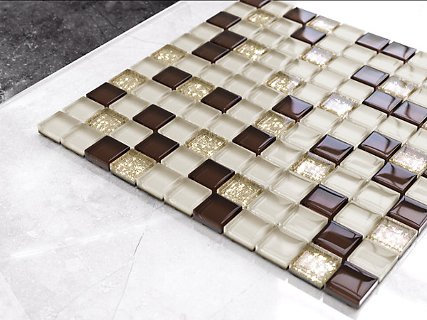 Mosaïque en verre sur filet pour salle de bain ou cuisine 30 cm x 30 cm - Bejge Monte Carlo