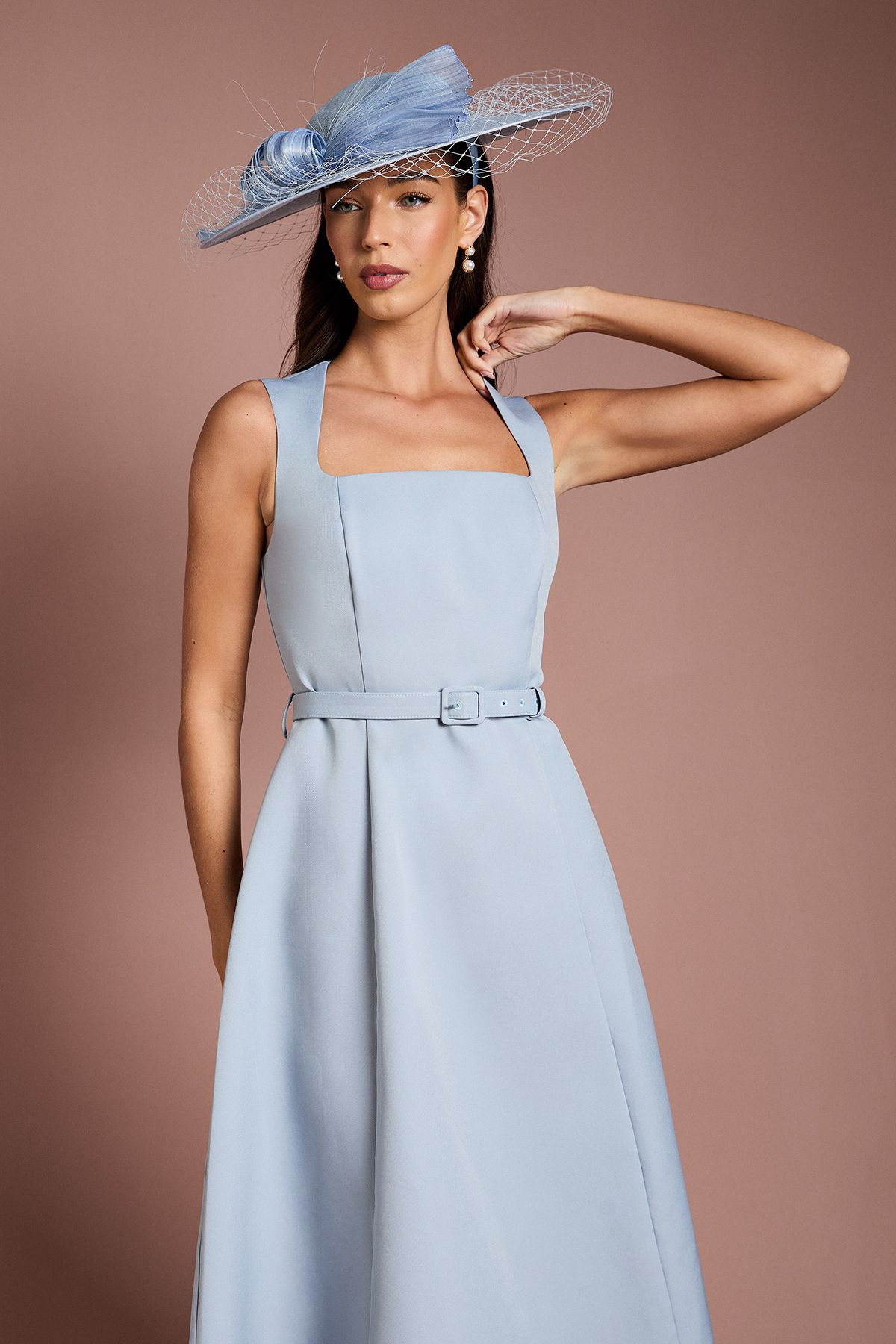 Coast Lisa Tan Tailored Crepe Midi Dress