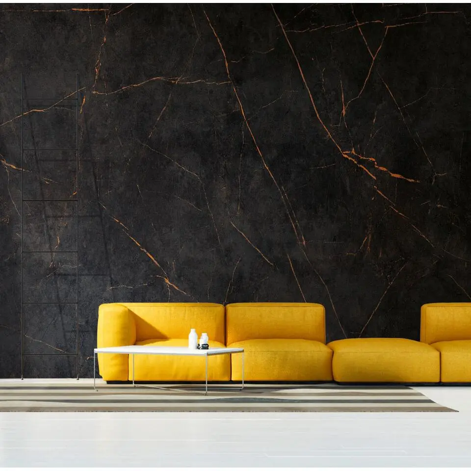 One Wall one Role fotobehang marmer zwart en oranje - 371 x 280 cm