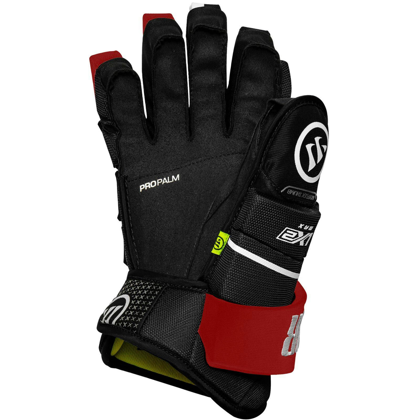 Warrior Alpha LX2 Max Hockey Gloves, Junior, Black/Red, Assorted Sizes