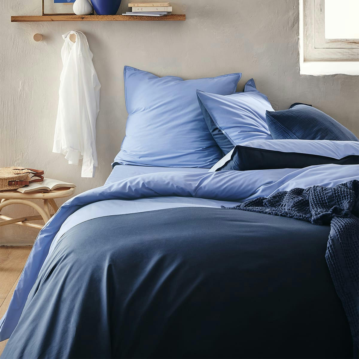 RENDEZ-VOUS OLYMPE - Parure de lit en percale de coton bleu 140x200