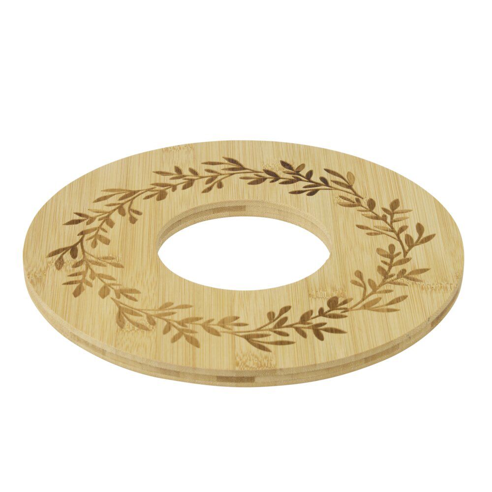 Planche de présentation en bois gravé motif couronne L25X25XH1,2 cm