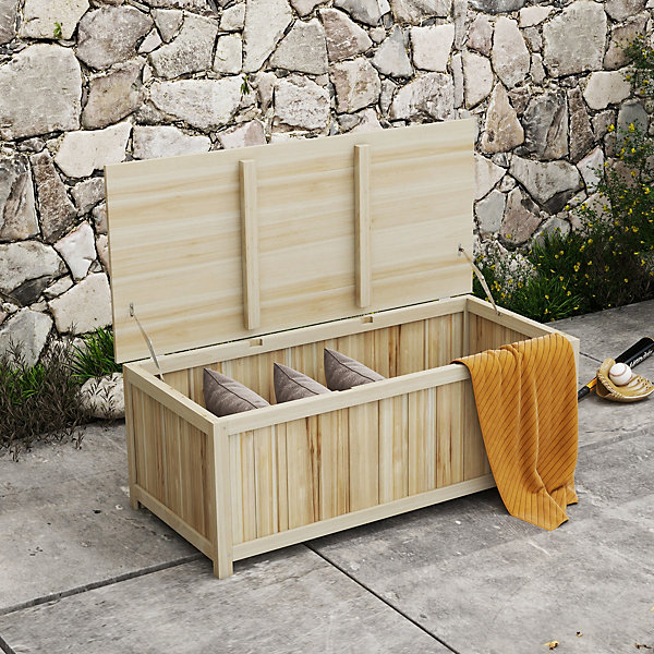 Coffre de rangement extérieur 172L avec vérins - dim. 120L x 55l x 45H cm - bois de sapin
