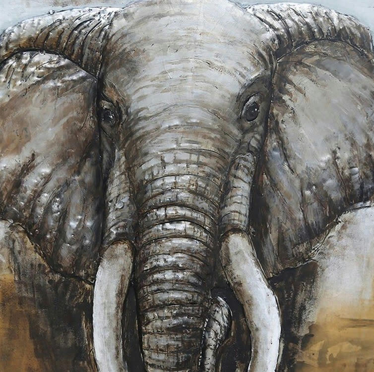 MÉTAL BRASS - Tableau relief en métal pachyderme 100x100