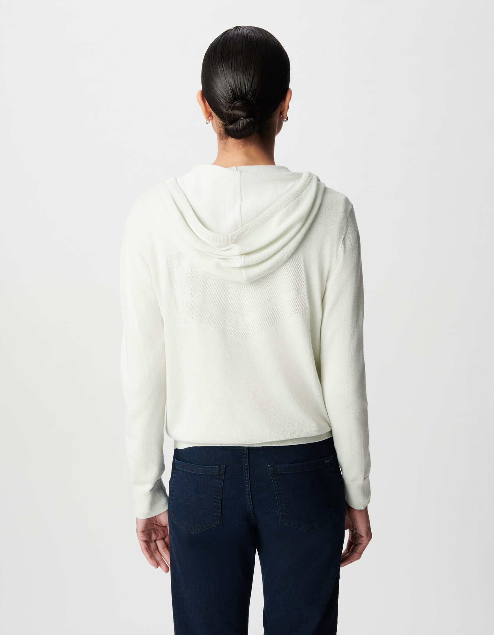 Cardigan sésame tricot pailleté motif chevrons ajouré dos Femme