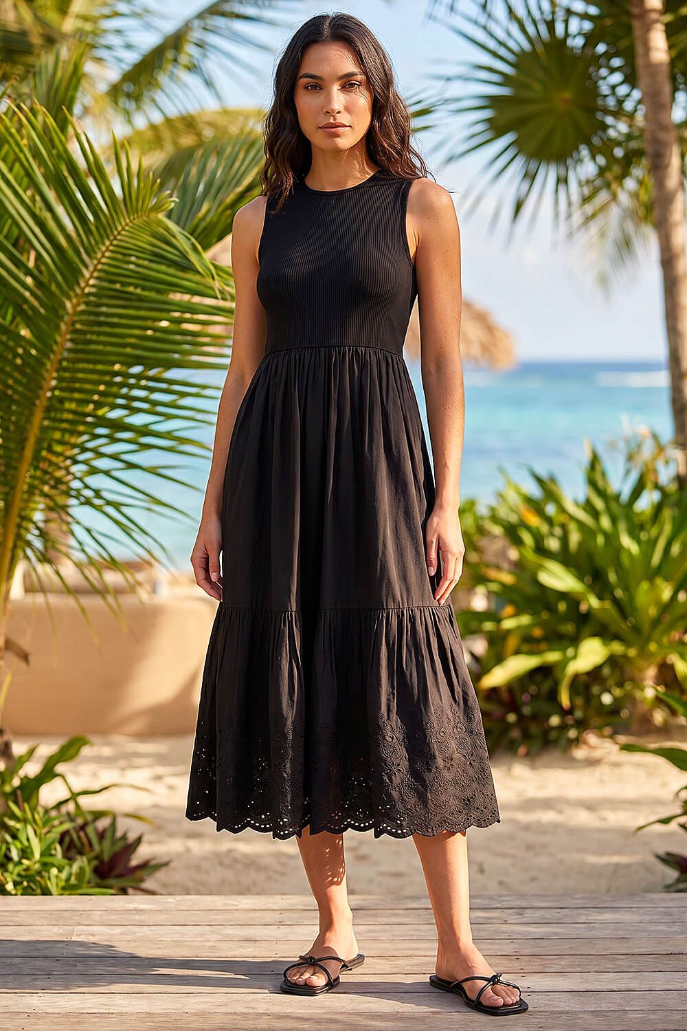 Roman Cotton Broderie Midi Dress