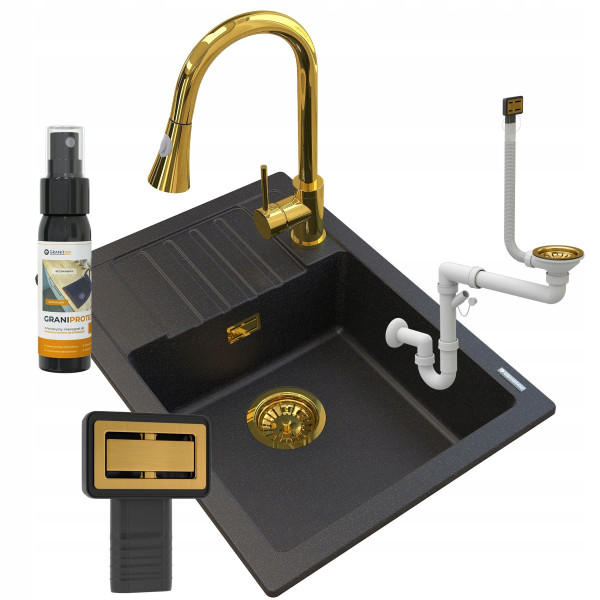 Zlew granitowy golden Argos   bateria Snake   syfon