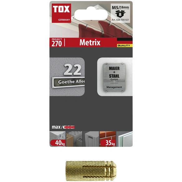 Spreizdübel, Messing, 8 Stück, 6 x 18 mm