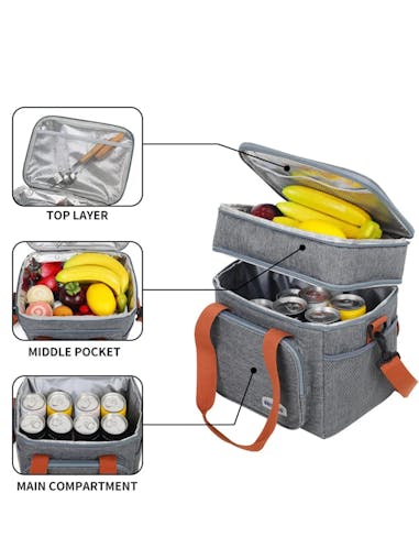 NNEOBA Portable Double Layer Lunch Bag (Grey)