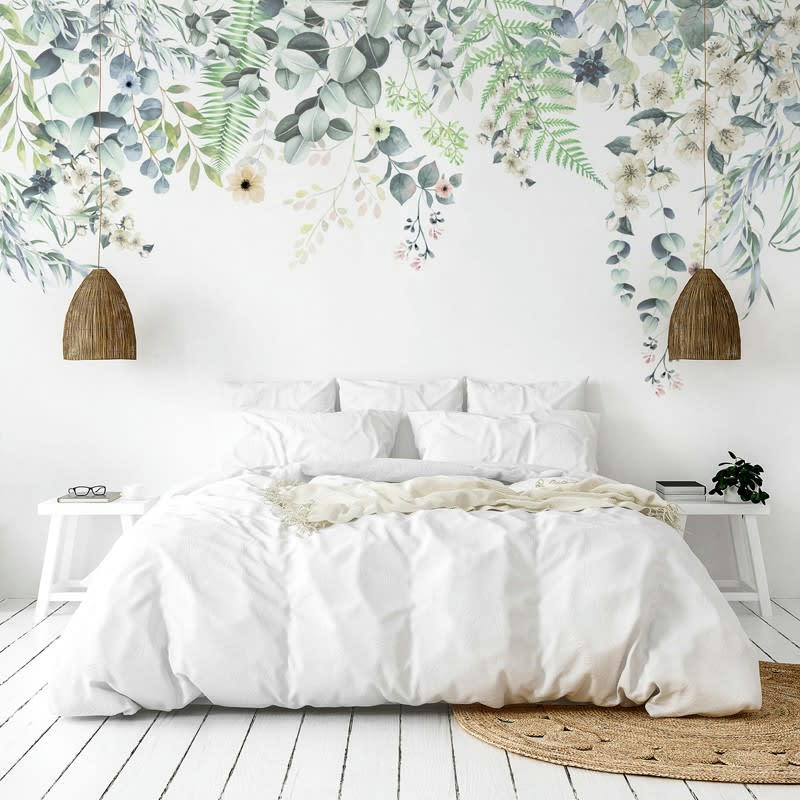 FLOWERS IN RAIN - Papier Peint Panoramique L336xH270cm Multicolore Floral Aquarelle