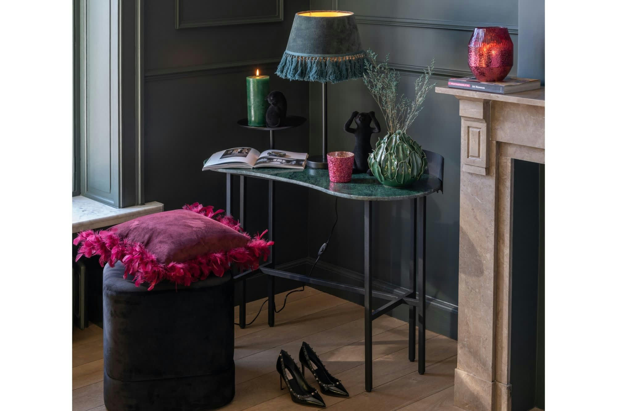 CALIE - Console en marbre et métal noir L110