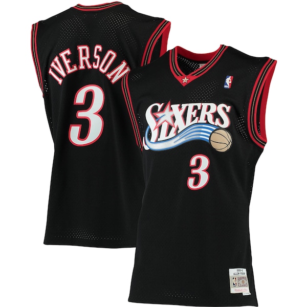 Allen Iverson Philadelphia 76ers 2000/01 Big & Tall Hardwood Classics Swingman Jersey - Black/Red/Royal/White