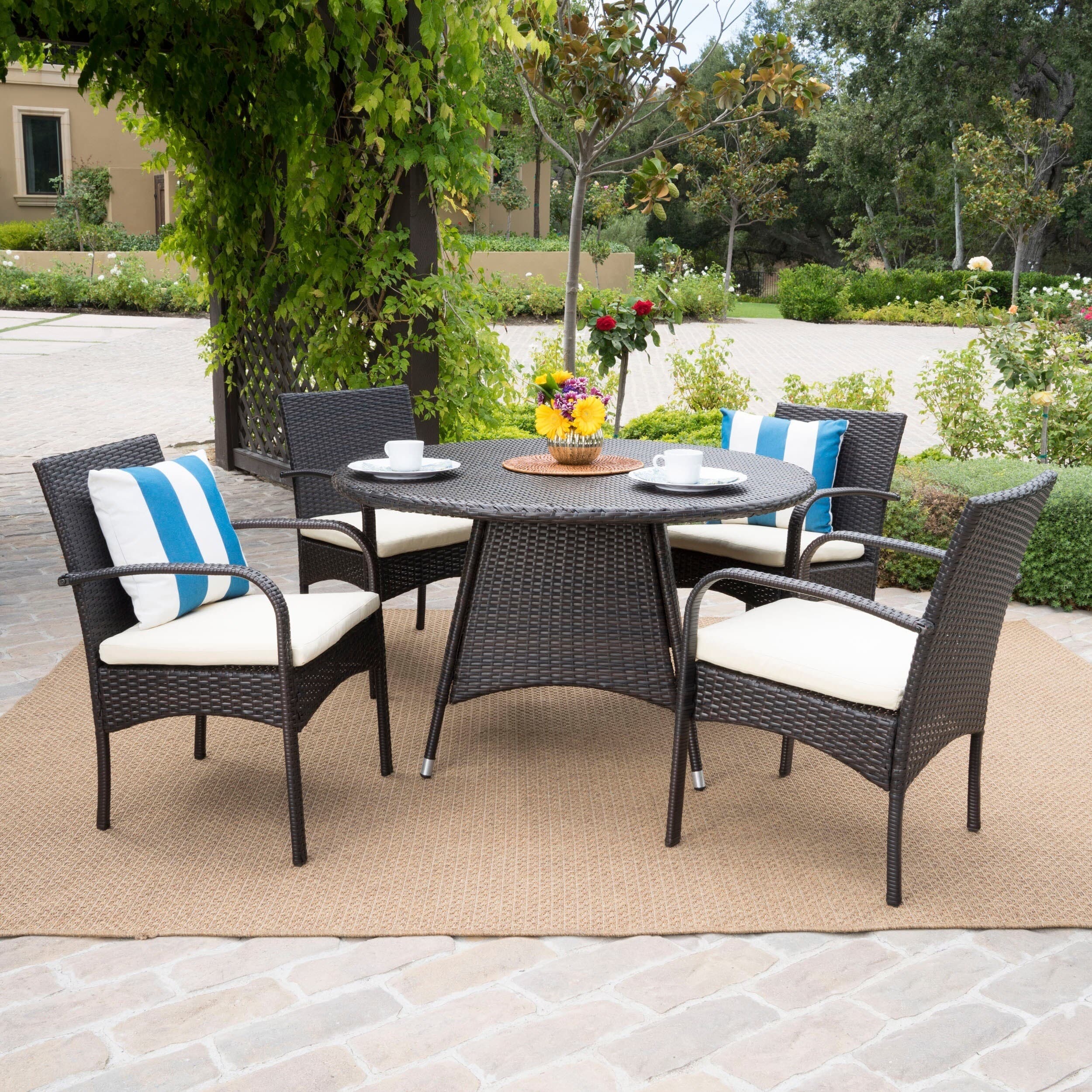 Theodore Outdoor 5-piece Wicker Dining Set with Cushion by Christopher Knight Home