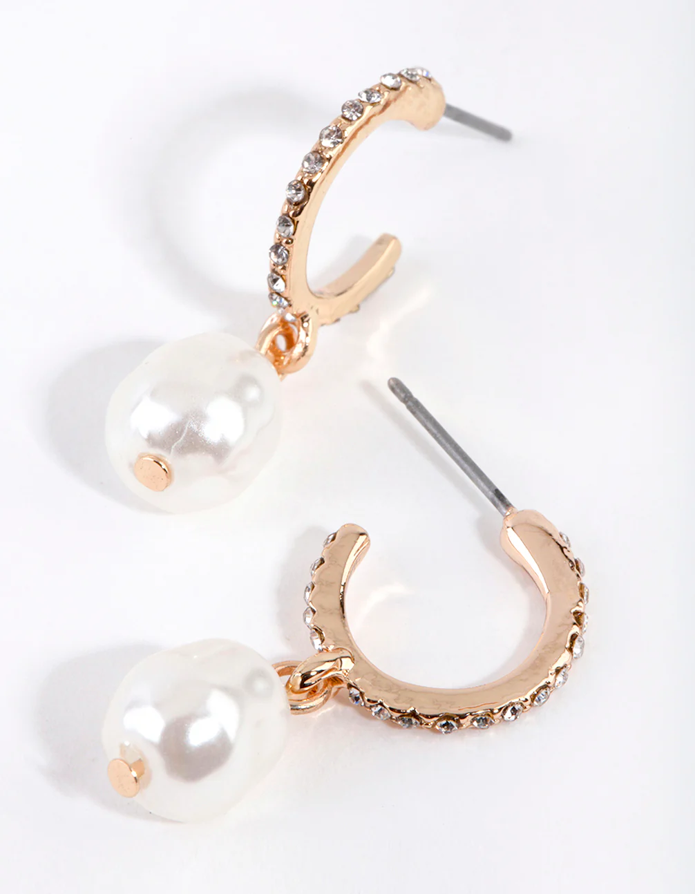 Gold Diamante Pearl Open Hoop Earrings