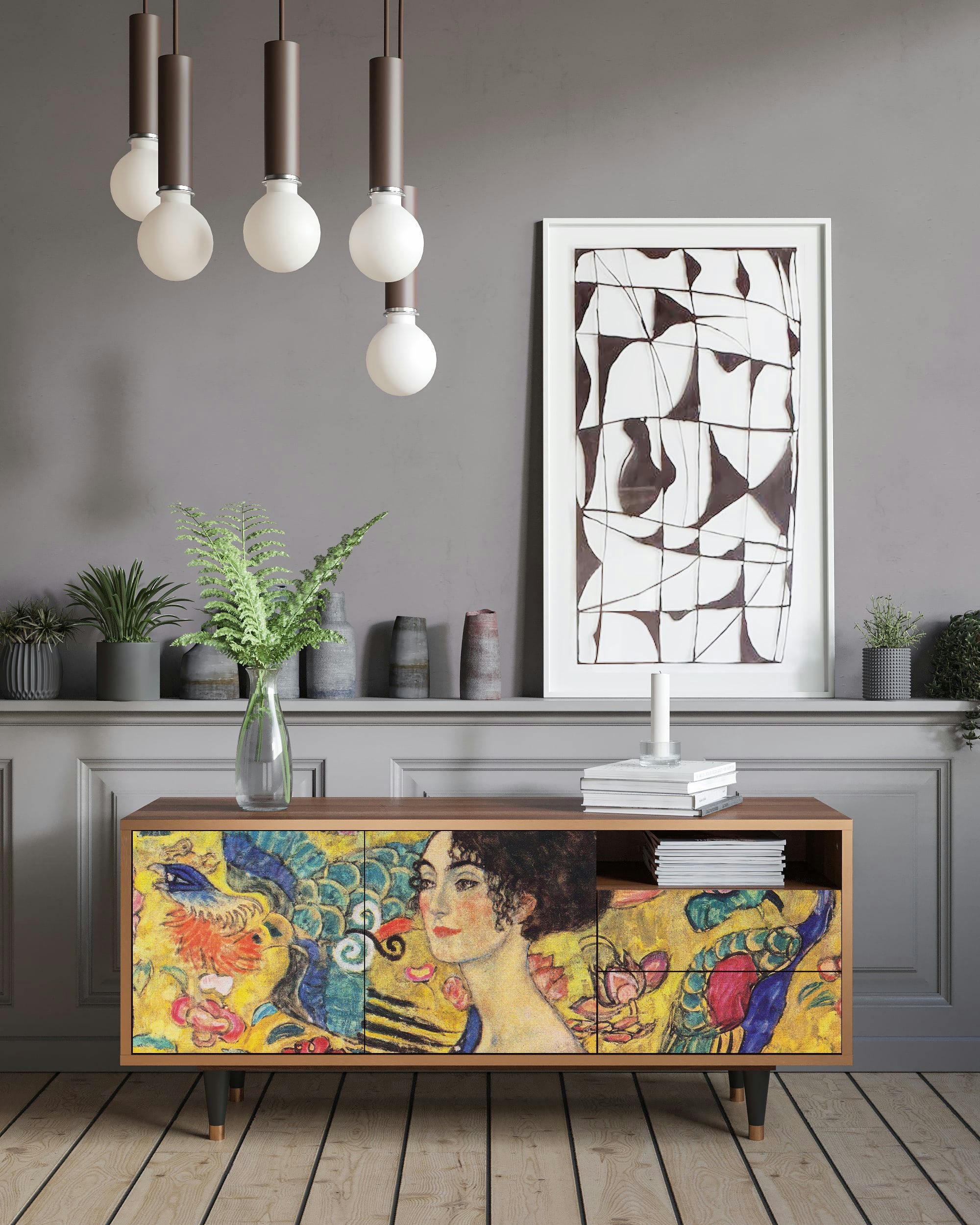 LADY WITH FAN BY GUSTAV KLIMT - Meuble TV  jaune 2 tiroirs et 2 portes L 125 cm