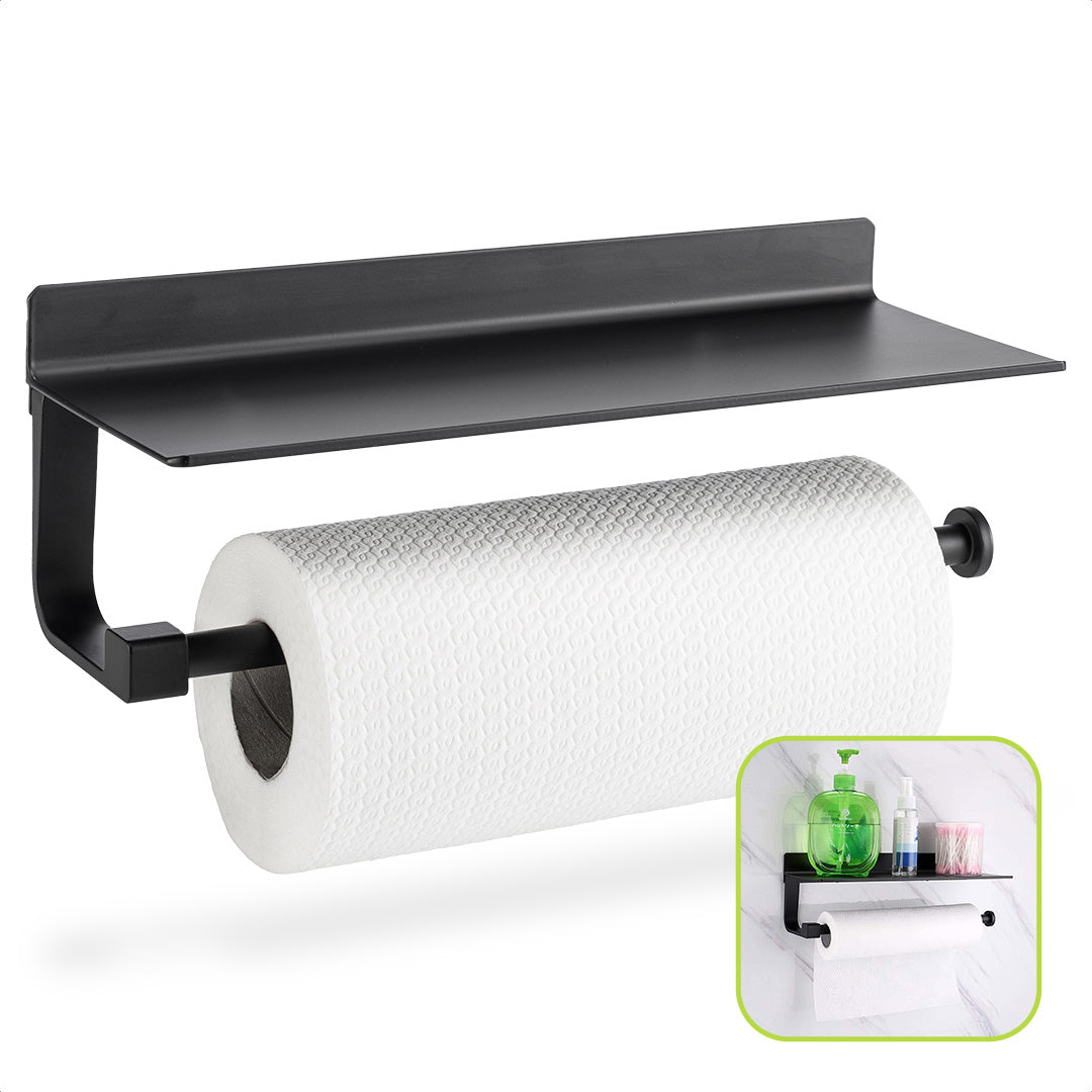 XIVADA Keukenrolhouder Julia - Met wandplank - Zelfklevend - Zwart