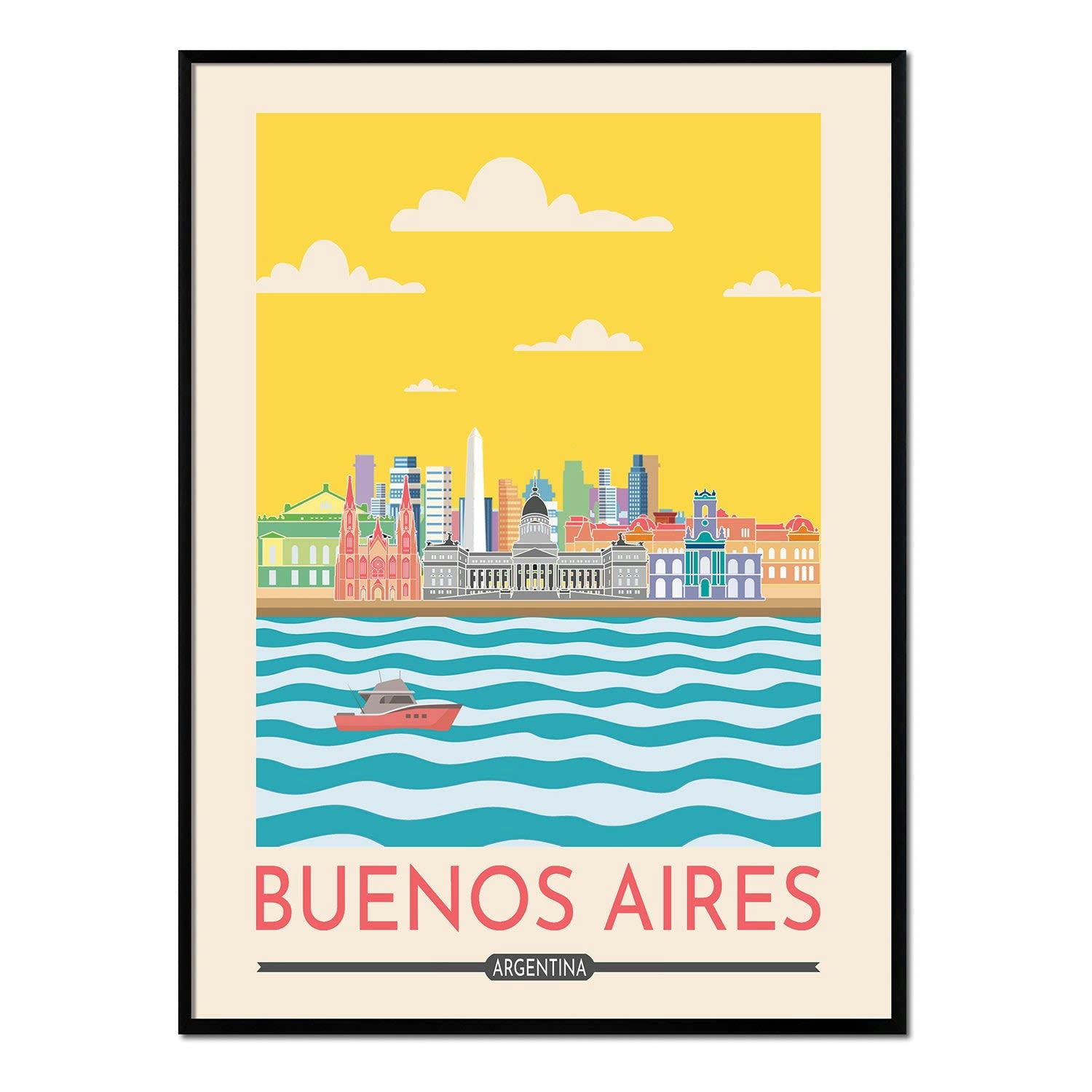 CIUDADES - Affiche avec cadre noir - Buenos Aires - 30x40