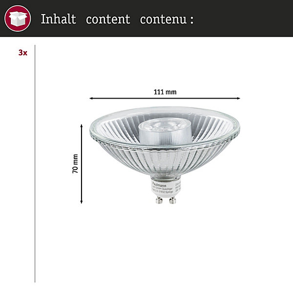 Kit Standard 230 V Réflecteur LED QPAR111 GU10 3x425lm 3x6,5W 2700K gradable Argent