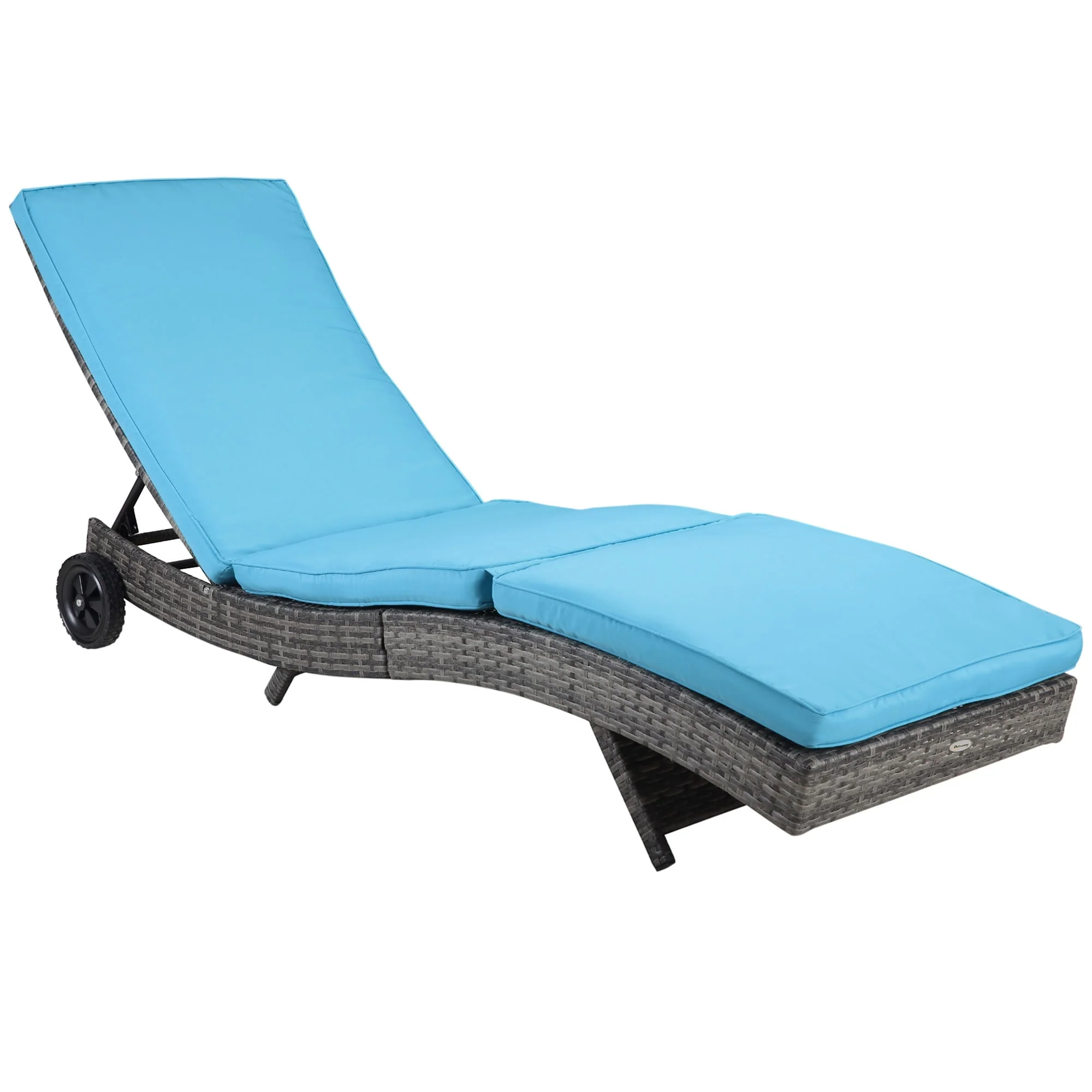 Outdoor Rattan Chaise Lounge Pool Chair Patio Sun Lounger with Adjustable Backrest and Wheels