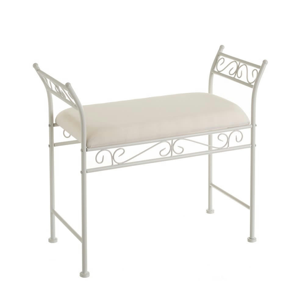 - Banquette en métal blanc et assise rembourrée coton beige 73x30x65.5cm
