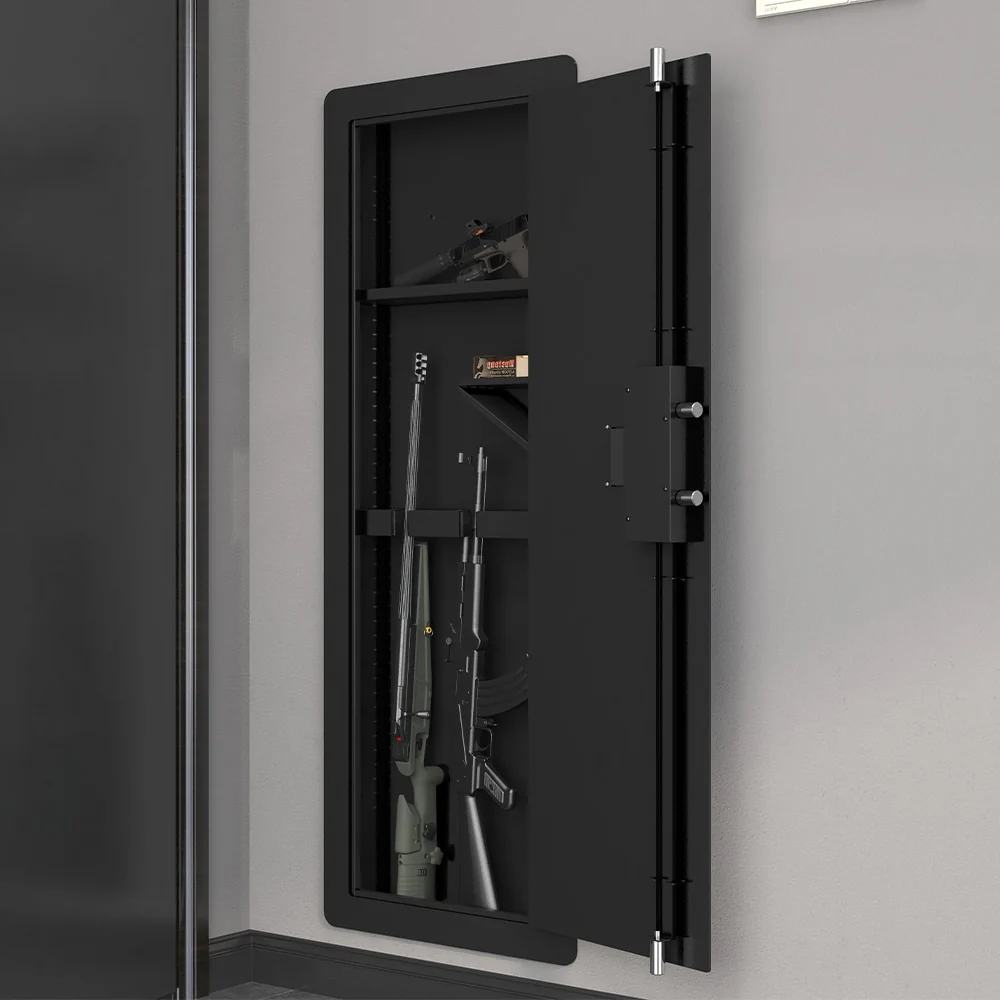 In Wall Hidden Gun Cabinet, Gun Safe w/ Keypad & Adjustable Rack