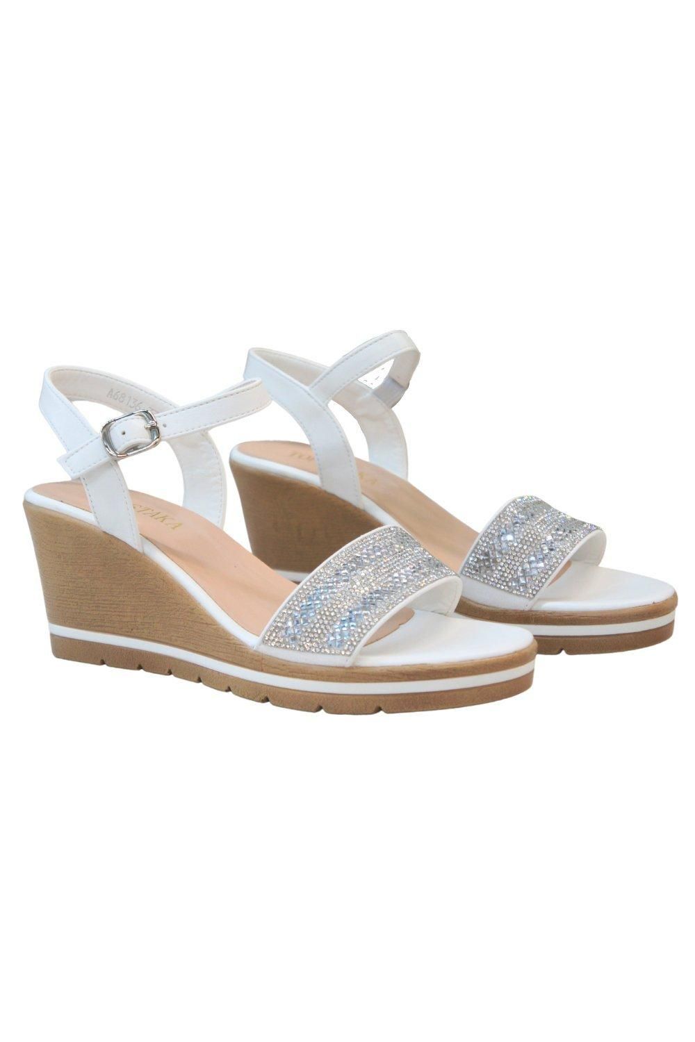 IVACHY Shiny Sparkling Diamante with Buckle Closure Platform Wedge Sandals