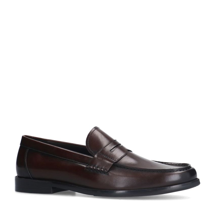 Manfield Donkerbruine leren loafers