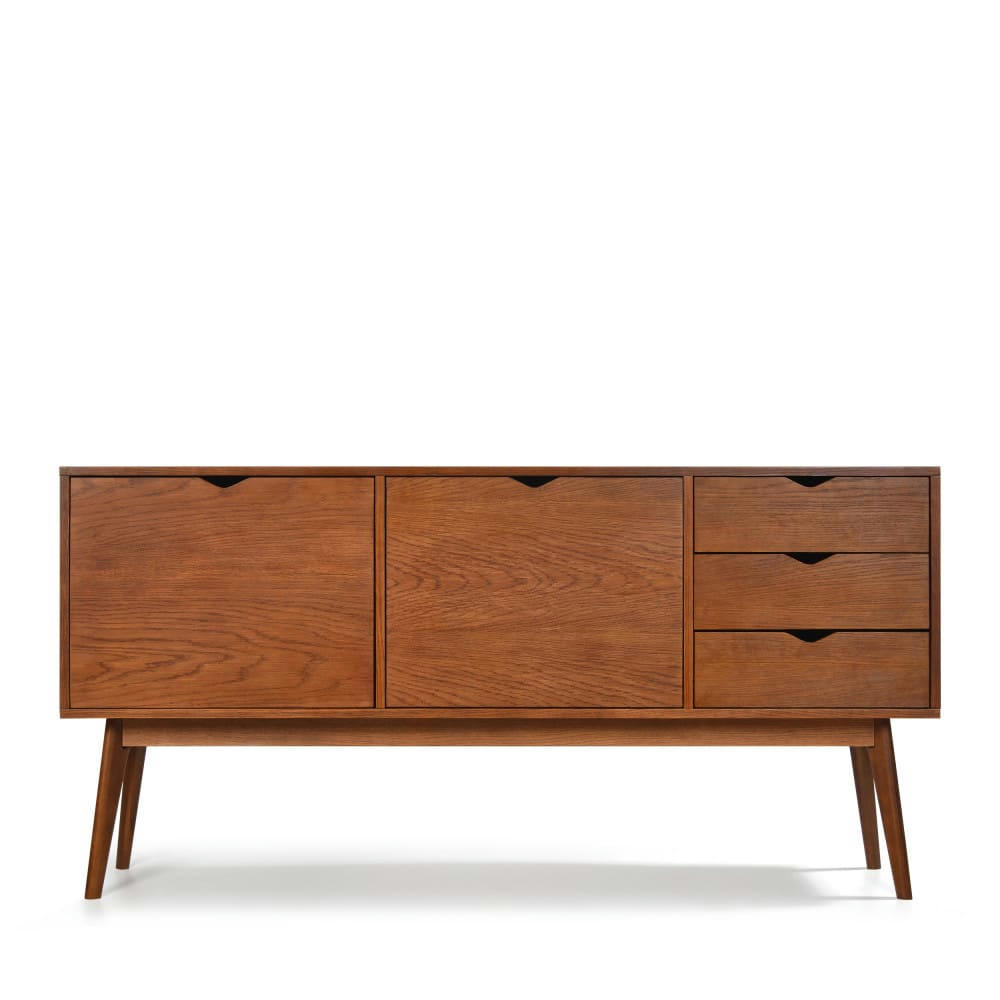 STRÖM - Buffet design 2 portes 3 tiroirs teinté noyer L170 cm porte noyer