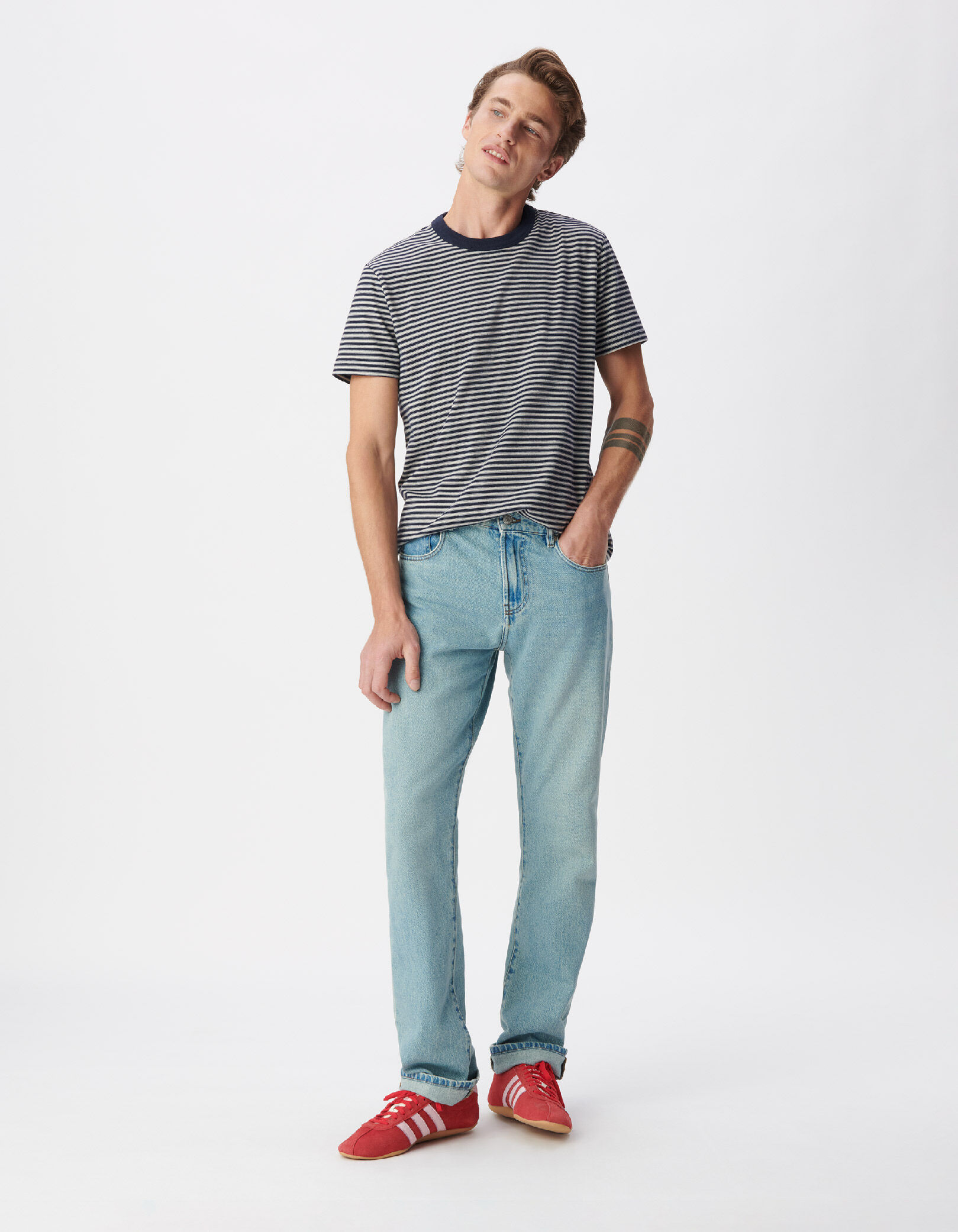 T-shirt manches courtes marine coton bio rayé Homme