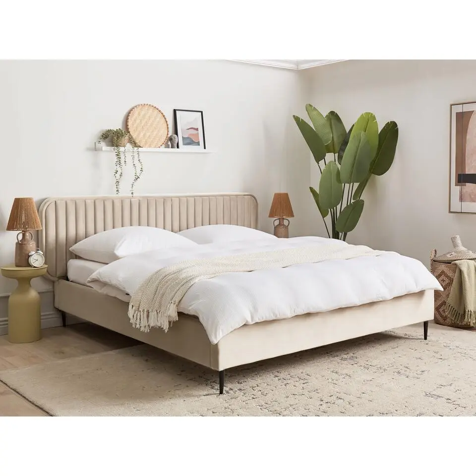 BRIN - Tweepersoonsbed - Taupe - 180 x 200 cm - Fluweel