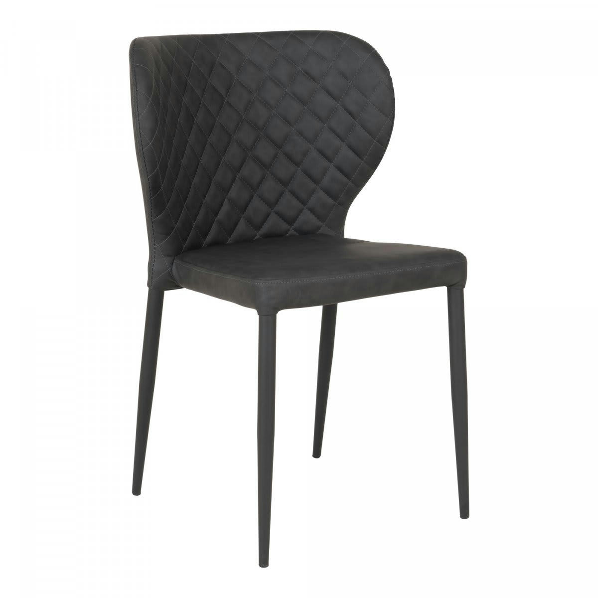 MEGAN - Chaise en simili matelassé pieds métal noir gris foncé