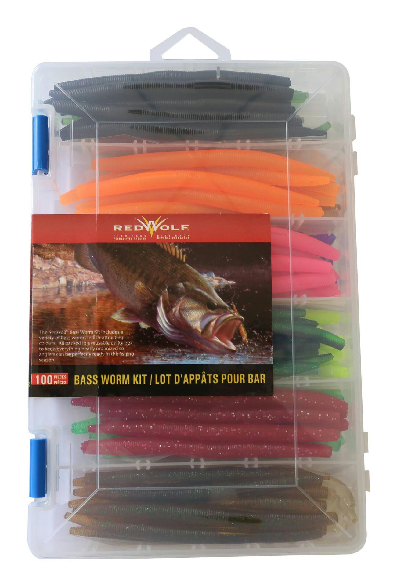 Red Wolf Bass Worm Lure Kit, 100-pc