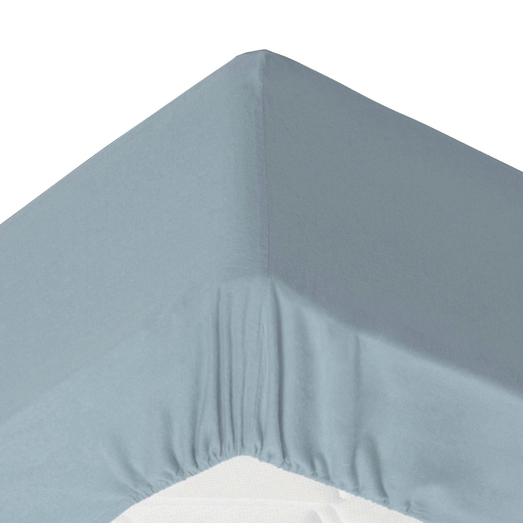 FLANELLE - Drap-housse grand bonnet 160x200x32 bleu glacier en coton