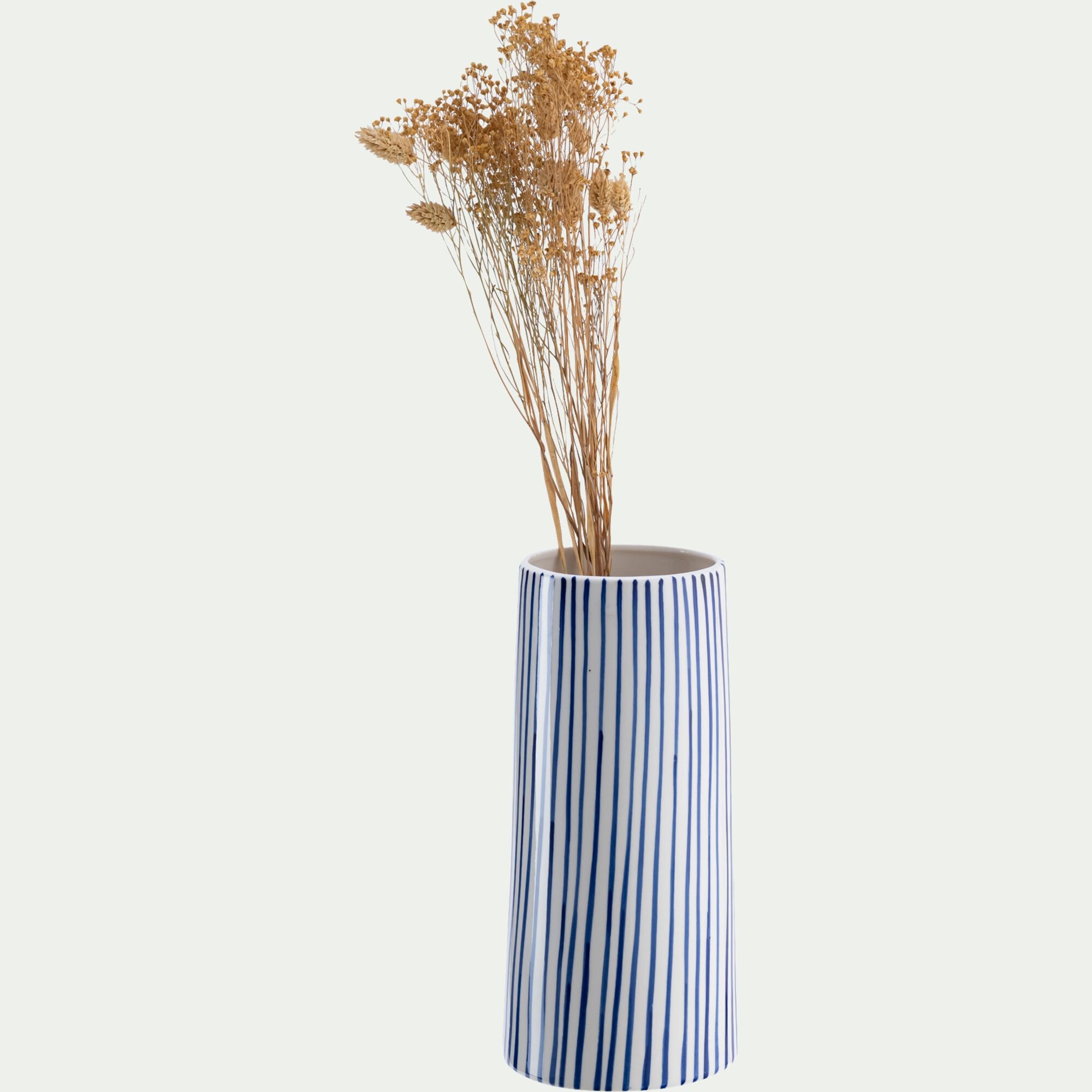 CADAS - Vase tube en grès H27,5cm - bleu et blanc