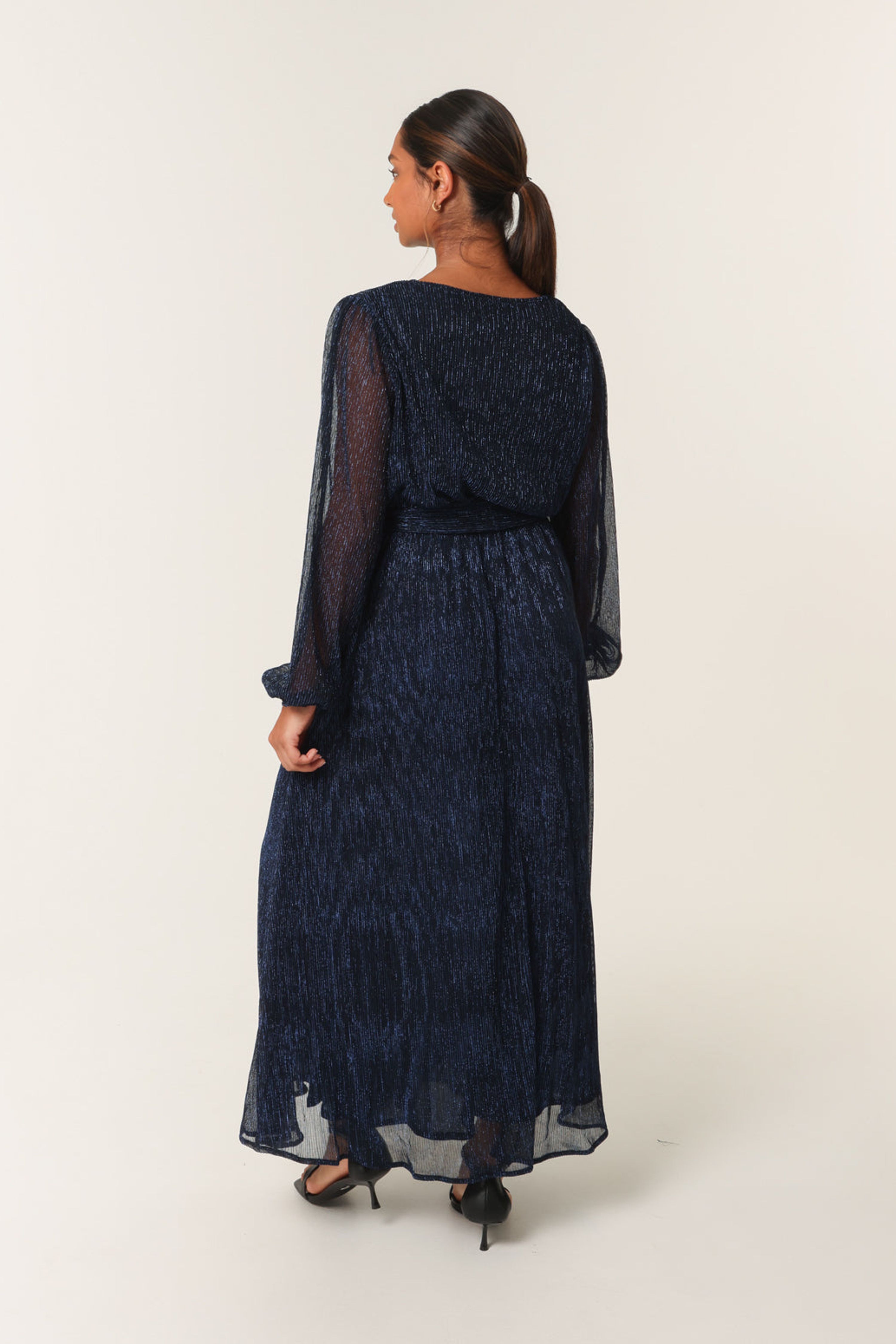 Blue Vanilla Navy Wrap Metallic Dress