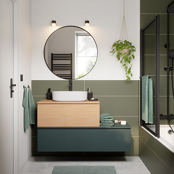 Ensemble meubles de salle de bains Kentia l.120 cm vert forêt et effet chêne