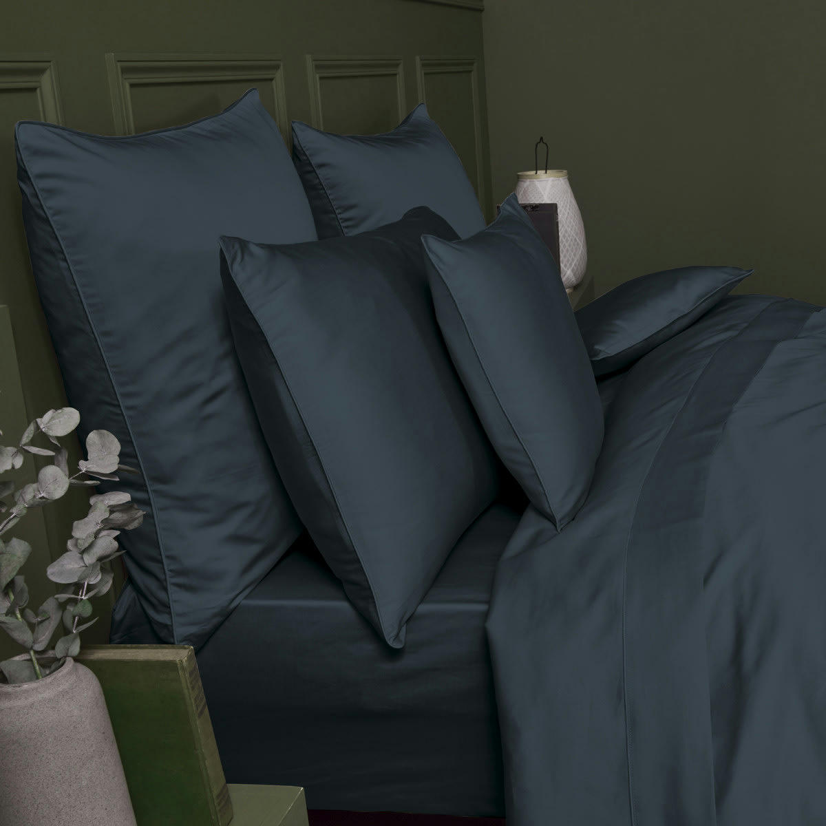 AVA UNI BLEU NUIT - Housse de couette  satin de coton 120 fils/cm² bleu 240x220