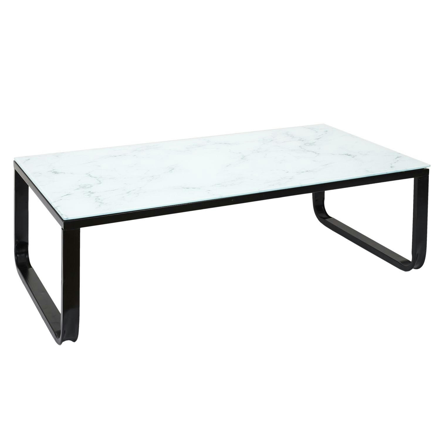 MARBRE - Table basse en verre effet marbre blanc