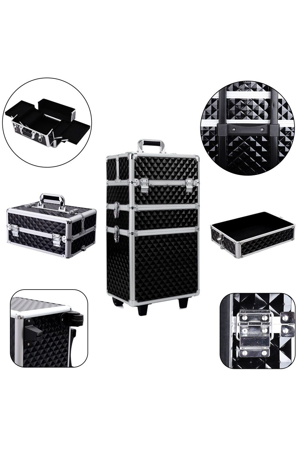 H&O Direct Professional Cosmetics Trolley 3-in-1 Large Hairdressing Makeup Train Case