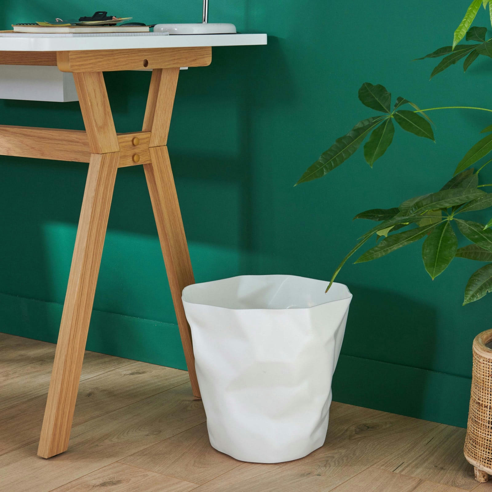 HOOK - Poubelle de bureau effet froissé Blanche