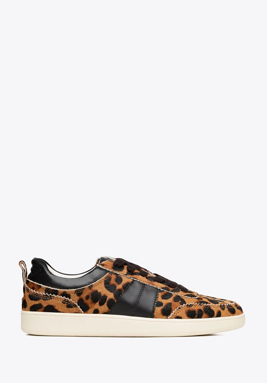 Damskie sneakersy w panterkę z naturalnego włosia brązowo - czarne