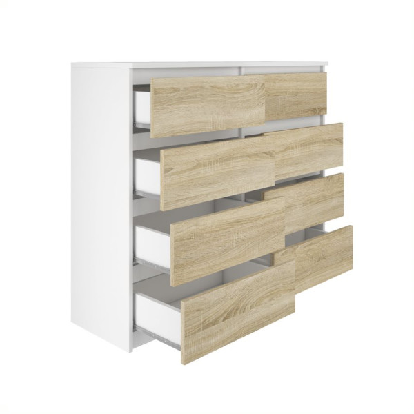 Komoda BASIC 8 szuflad – Dąb Sonoma / Biały | 100x93x33 cm