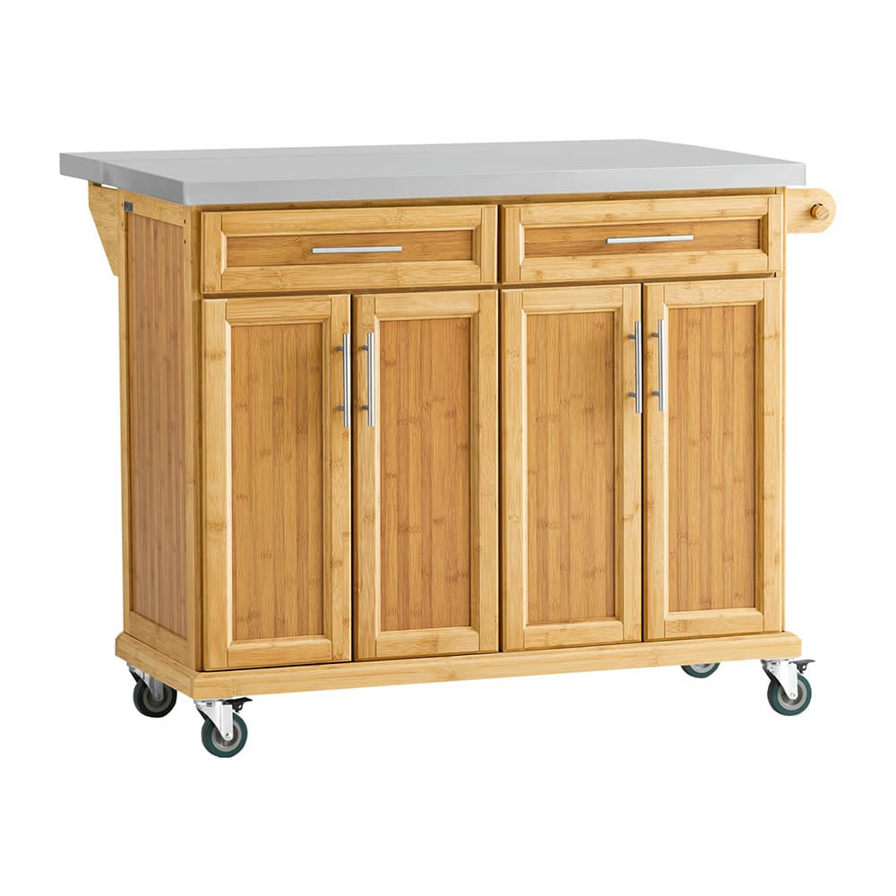 - Desserte en bambou à roulettes 2 tiroirs 4 portes