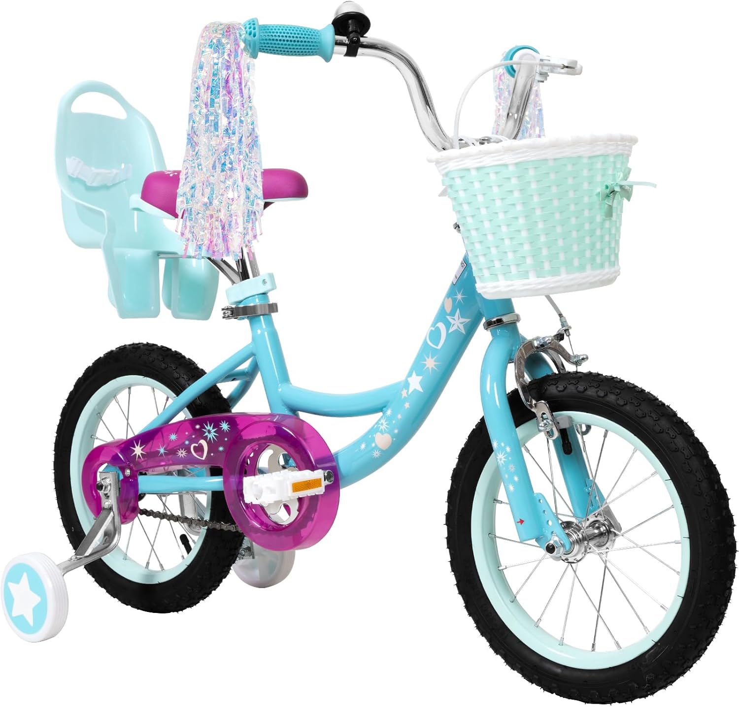 WEIZE Girls Bike for 3-12 Years Old Kids, 14 16 20 Inch Kids Bike with Training Wheels, Streamers, Basket and Doll Seat, Children Bicycles with Coaster Brake, Multiple Colors