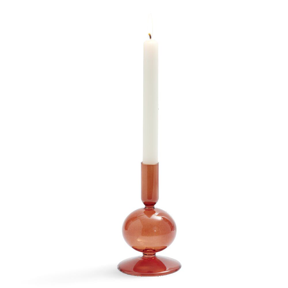 Bougeoir boule chandelier verre ambre Ø8,7xH15cm