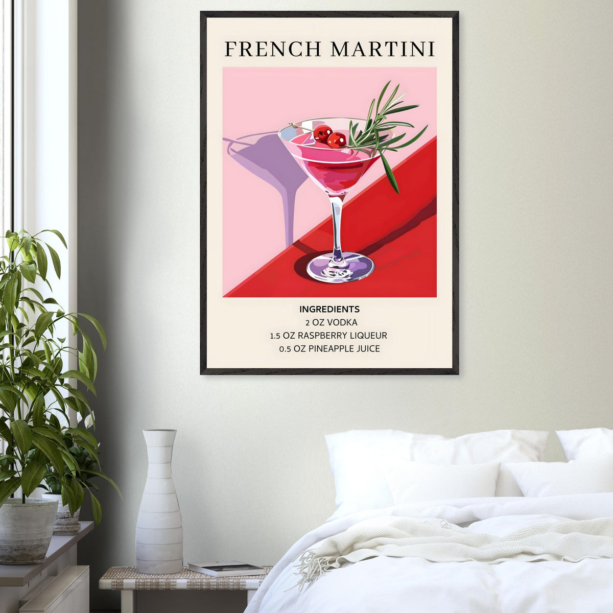 Artfulprints Poster French Martini cocktail - Ingrediënten  - 70x100 cm - Roze