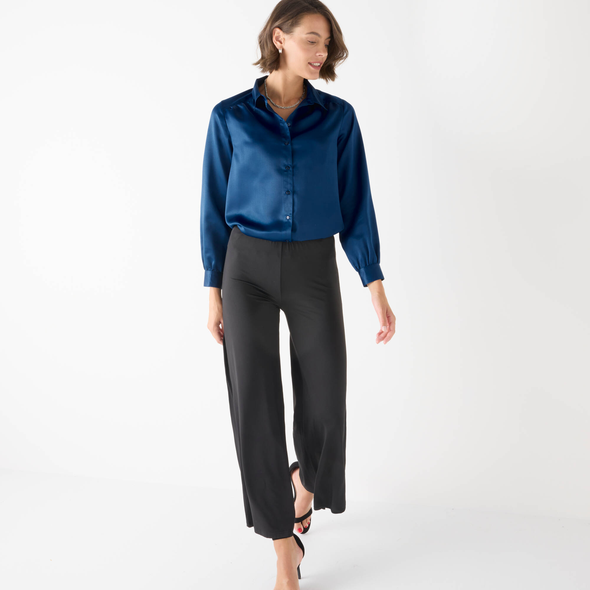 Chemise volume ample unie, satin