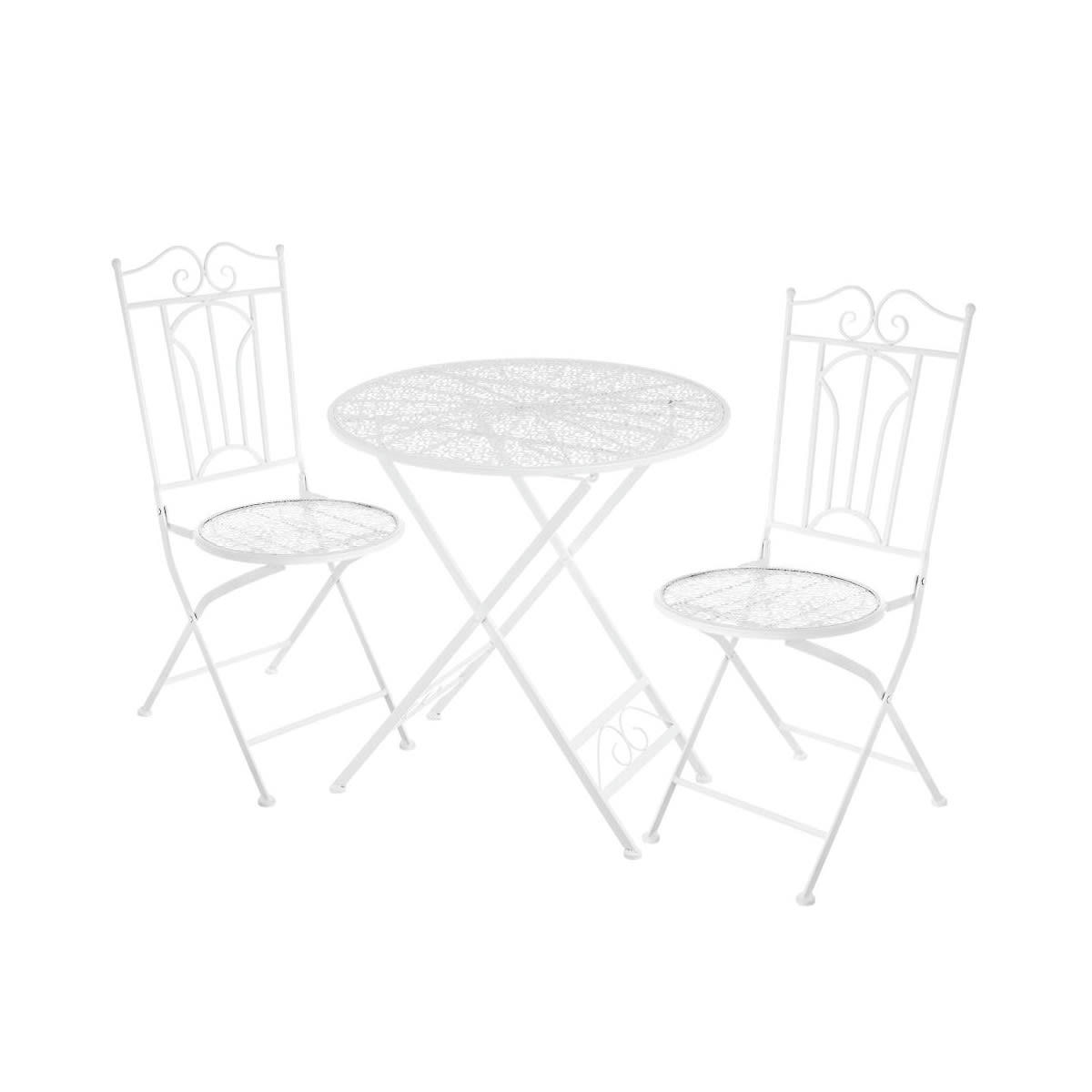 - Set table + 2 chaises de jardin pliable en métal blanc
