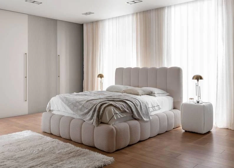 Bedframe Chusso bouclé met opbergruimte 140 x 200 cm